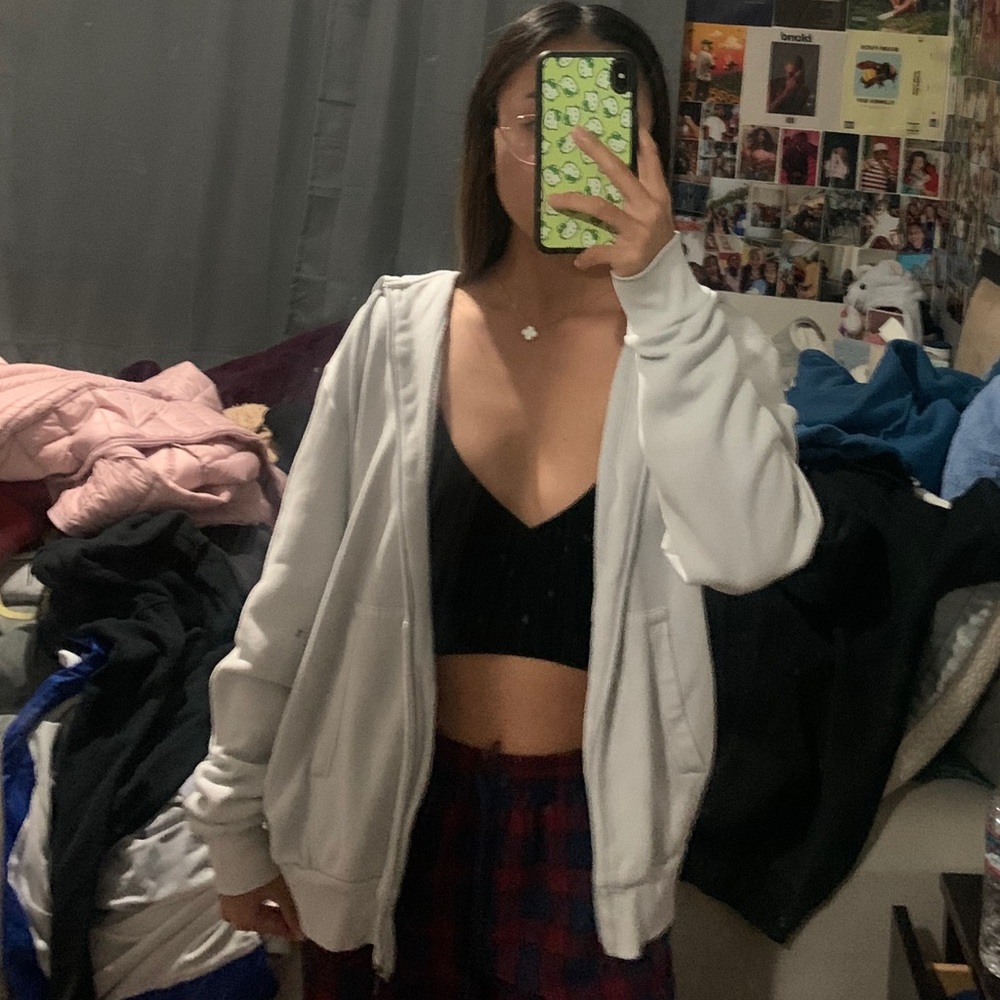 Oversized white zip up